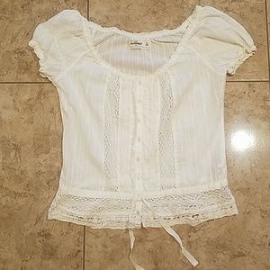 Abercrombie white cotton lacey short sleeve blouse